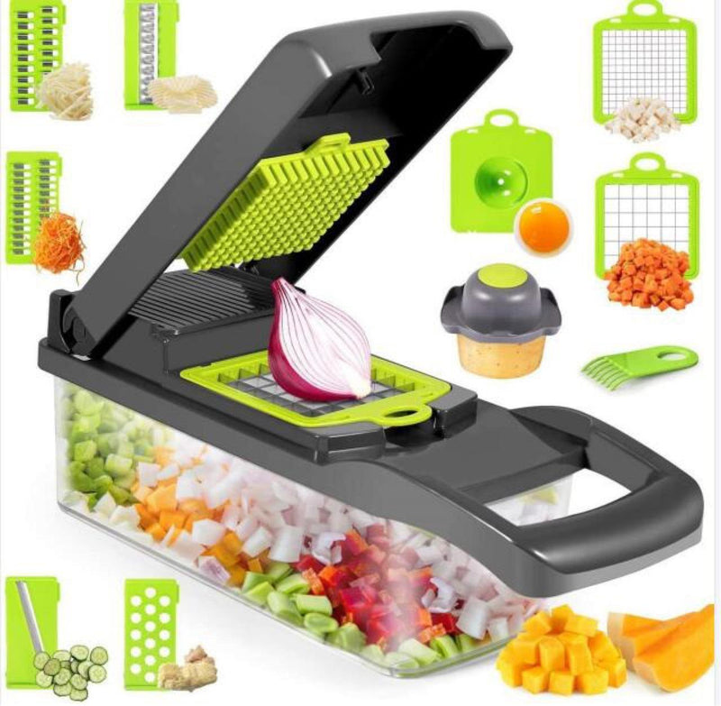 1Pc Green Black 12 in 1 Multifunctional Vegetable Slicer Cutter Shredders Slicer With Basket Fruit Potato Chopper Carrot Grater