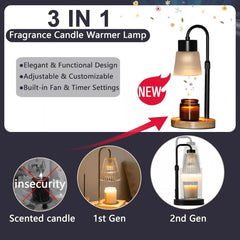 Candle Warmer Lamp with Essential Oil Diffuser, Adjustable Height,Timer & Dimmer,Vintage Electric Wax Warmer for Scented Candles