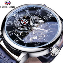 Forsining 99A Top Luxury Brand Gold 3D Hollow Engraving Dial Leather Strap Skeleton Men's Mechanical Watches Business
