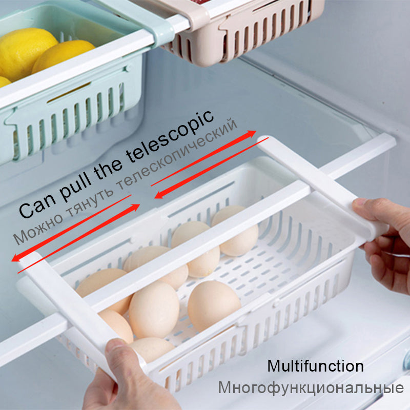 Set of 4 Extendable Fridge Organizer Hanging type Refrigerator Bins Mini Fridge Drawer Pull-Out Containers with Spaced Holes