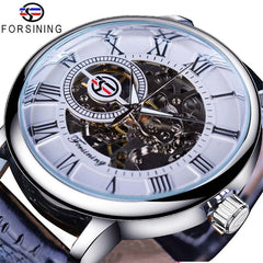Forsining 99A Top Luxury Brand Gold 3D Hollow Engraving Dial Leather Strap Skeleton Men's Mechanical Watches Business