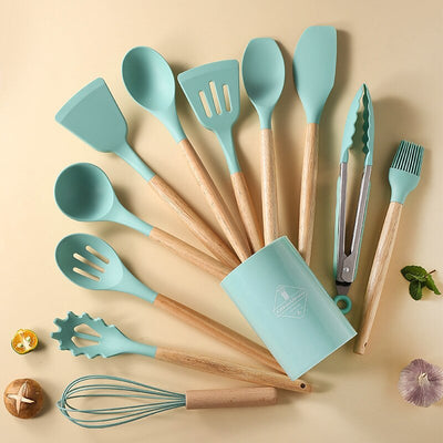 12PCS Food Grade Silicone Kitchen Cookware Utensils Turner Spatula Measuring Spoon Practical Cooking Tool Kitchenware Set