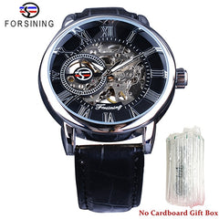 Forsining 99A Top Luxury Brand Gold 3D Hollow Engraving Dial Leather Strap Skeleton Men's Mechanical Watches Business