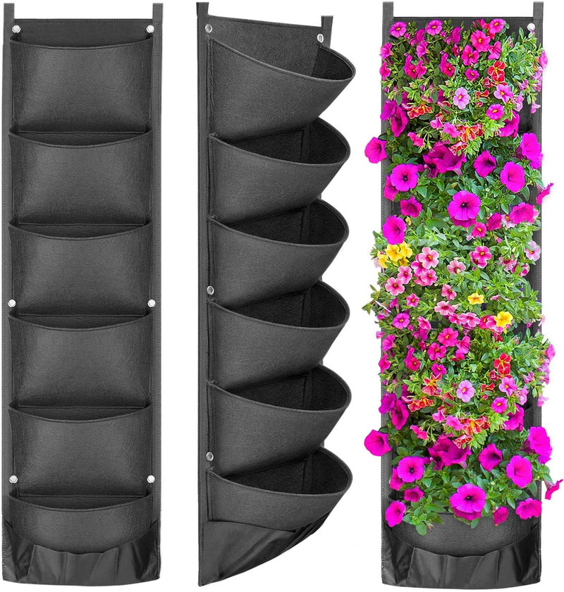 A95I-6 Pockets Garden Wall Hanging Planting Bags Vegetable Green Plant Grow Planter Black