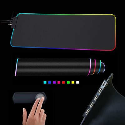 1 Pcs Large Gaming Mouse Pad Light Modes Touch Control Extended Soft Computer Keyboard Mat Non-Slip Rubber Base